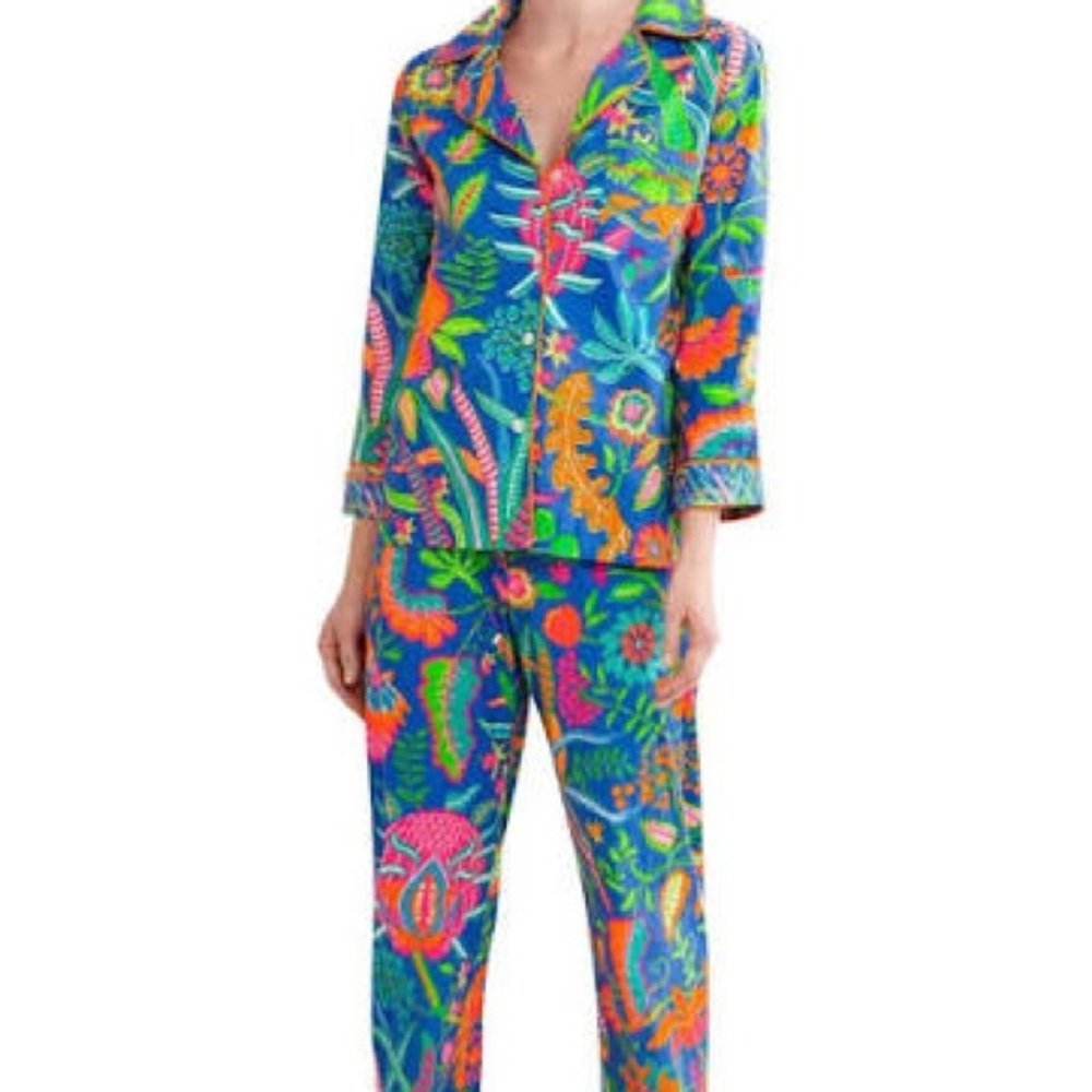 Gretchen Scott Designs Electric Blue Tropical-Print Straight Leg pajamas